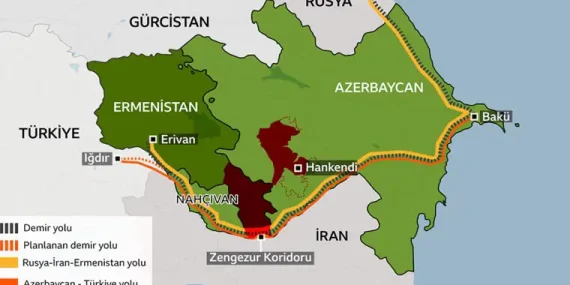 İran, ABD’nin Kontrolünde ve Ermenistan’ın yasasına uygun düzenlenen Zengezur koridoruna engel olacağını bildirdi.